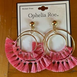 💥 $5 if bundled -  Ophelia Roe Gold and Pink Tassel Hoop Earrings